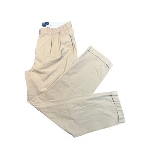 Polo Ralph Lauren Mens Hammond Pant Khaki Cotton Pleated Relaxed Fit 38x34